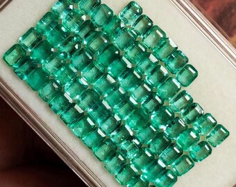 Lote de 3 x 4 mm de esmeralda natural de corte octogonal, 12 quilates, suelta, verde, transparente, de alto brillo, sin tratar.