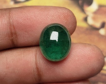 Natural Zambian Emerald Green Oval Cabochon: 10.67 Carat Gemstone 14x11.5mm