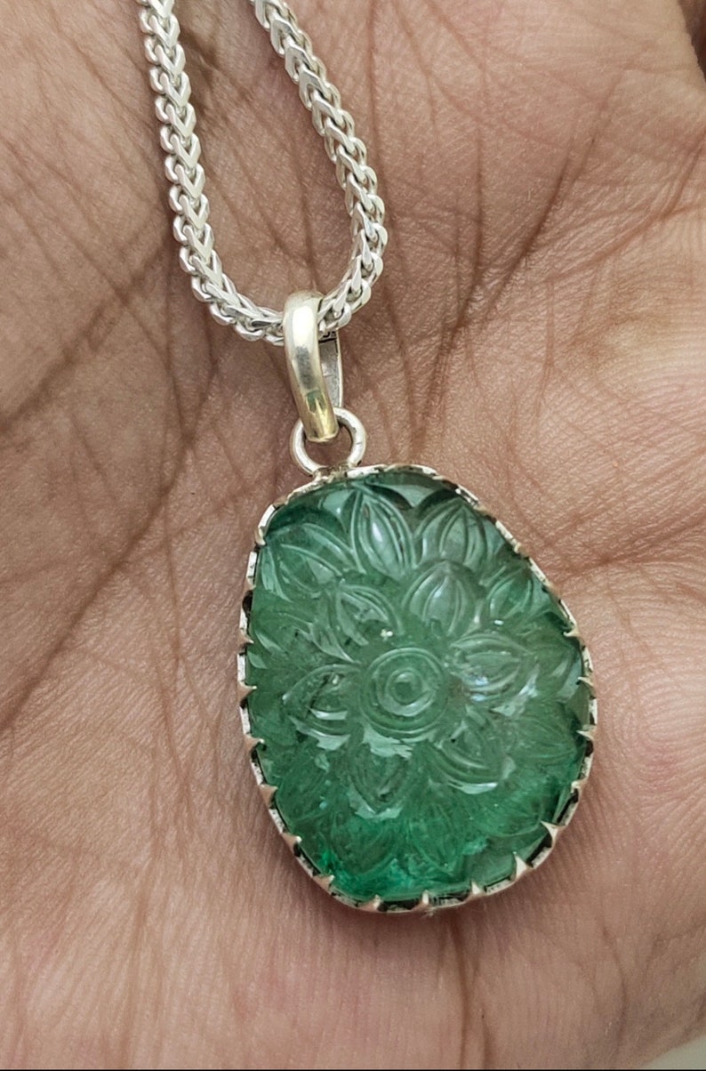 Natural Emerald 23x17.9 mm 6.221 Gram fancy carving 1 piece Hand Made Emerald Carved Untreated zambian emerald pendant A-228