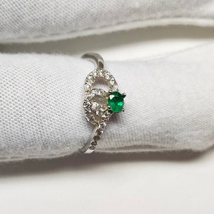 Natural Emerald Ring ,925 Rhodium Silver Ring ,Oval Emerald Ring,Gift for Her, Birthstone Jewelry D-9