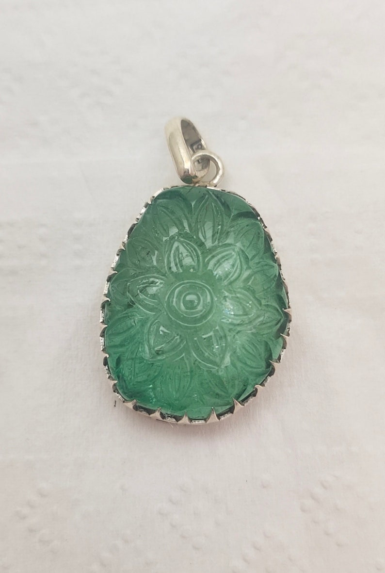 Natural Emerald 23x17.9 mm 6.221 Gram fancy carving 1 piece Hand Made Emerald Carved Untreated zambian emerald pendant A-228