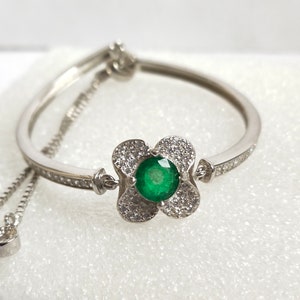 Natural Emerald Bracelet, 925 Silver Bracelet, May Birthstone, Natural Cut Emerald Jewelry, Gift for Her, Silver Plating D-53