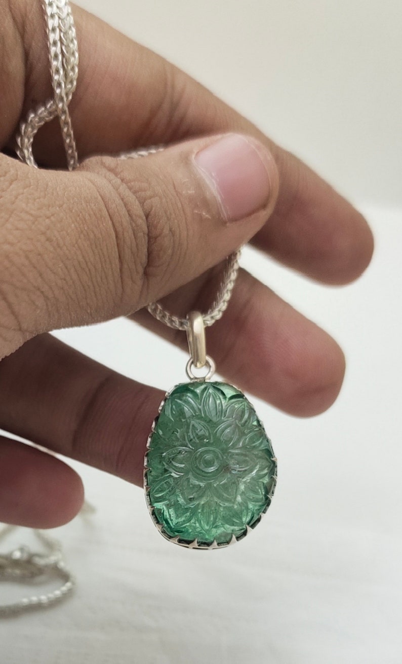 Natural Emerald 23x17.9 mm 6.221 Gram fancy carving 1 piece Hand Made Emerald Carved Untreated zambian emerald pendant A-228