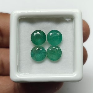 Smaragd Rundschliff 6.50 mm 4.00 Karat 4 Stück Lose Grün Facettierten Smaragdschliff Lebendige Natürliche Unbehandelte Smaragd Runde Edelstein