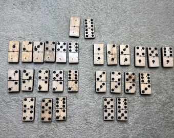 Antique Victorian Ebony and Bone Dominoes 28 pieces England