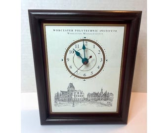 Worcester Polytechnic Institute WPI Desk Clock Wood Frame Vintage