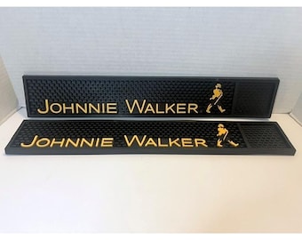 2 Johnnie Walker Whiskey Drip Runner Rubber Bar Rail Mat 20.5 x 3.5 Inches