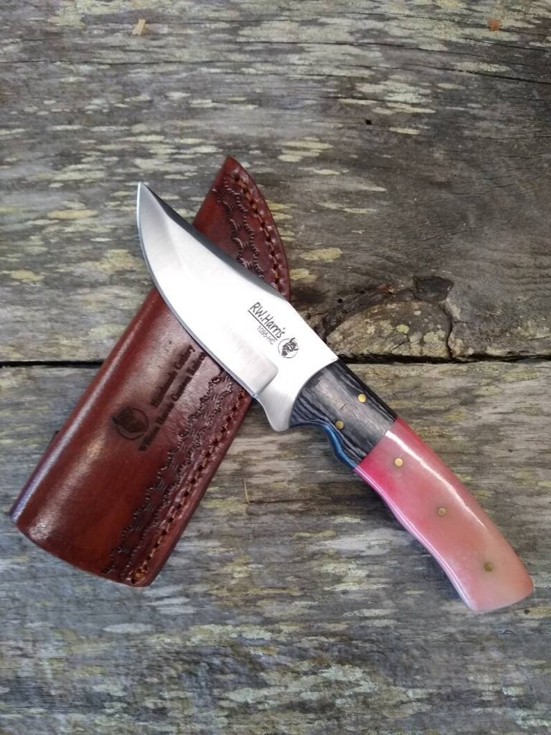 Hand Forged Full Tang Pink Bone Handled 1095 HC Steel Skinner