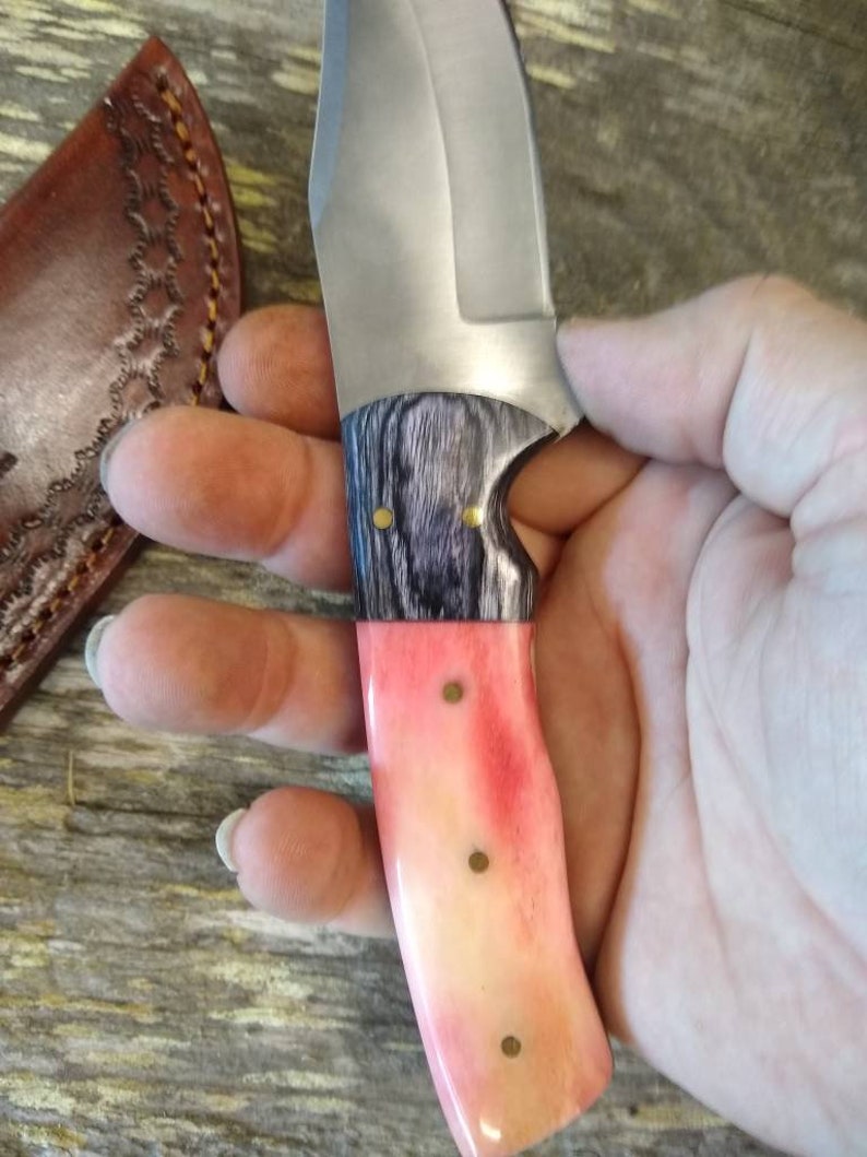 Hand Forged Full Tang Pink Bone Handled 1095 HC Steel Skinner