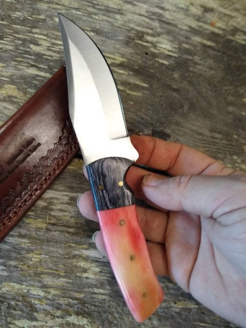 Hand Forged Full Tang Pink Bone Handled 1095 HC Steel Skinner