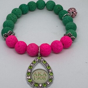 pink and green lava stone braclet