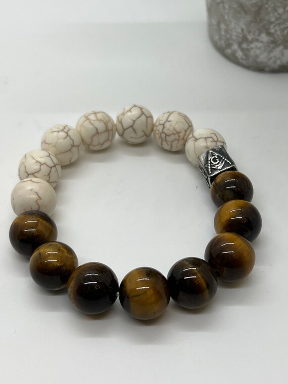 Magnesite Tigereye Masonic Bracelet
