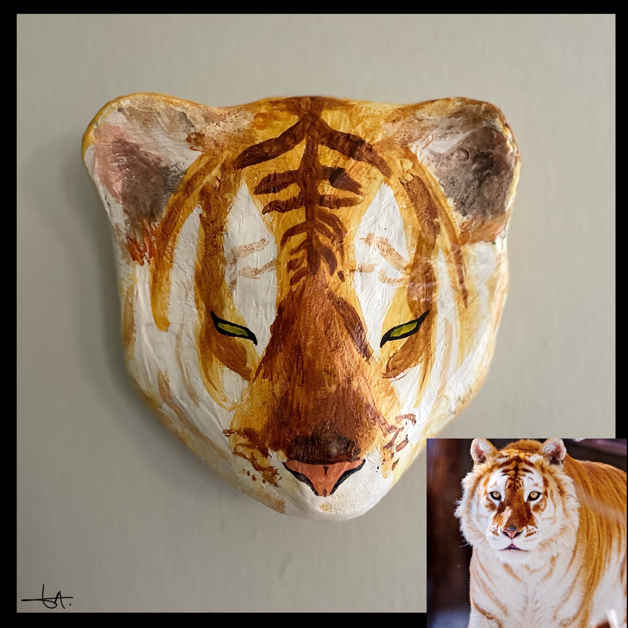 Sculpture Tête de Tigre Doré