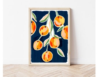 Orange poster , Oranges , Print , Bright poster , Gouache paint , Oranges print , fruits , kitchen decor , hand painted designs