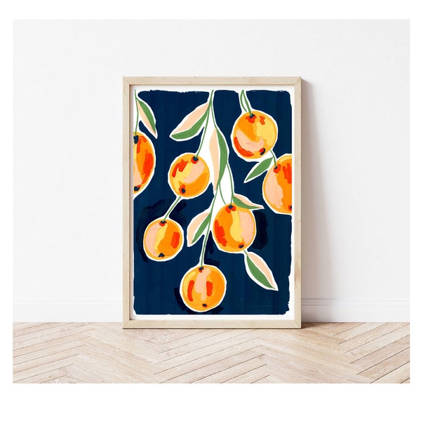 Orange poster , Oranges , Print , Bright poster , Gouache paint , Oranges print , fruits , kitchen decor , hand painted designs