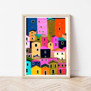 Italy print , buildings, architecture , colourful , wall decor , gift ideas , travel collection , colourful , travel print , funky , quirky