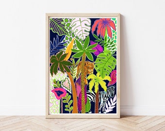 Tropical print , Tiger , Zebra , Tropical scene ,