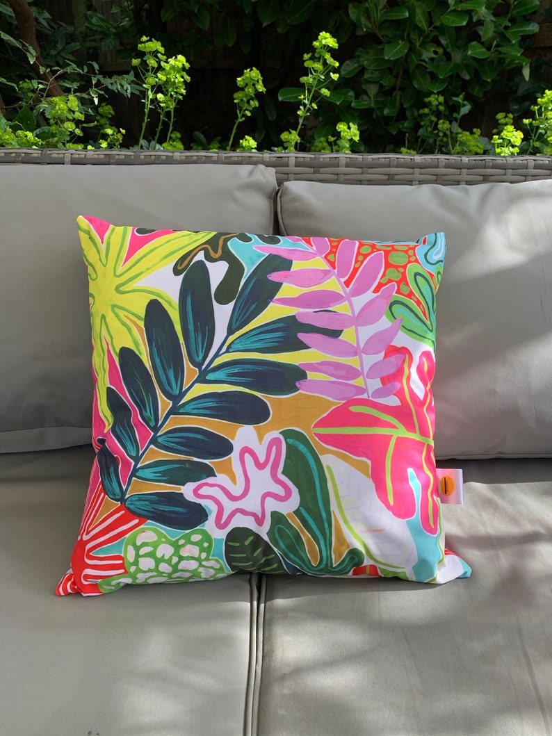 Outdoor cushions , waterproof cushions , tropicals , handmade , summer decor , summer cushions , weatherproof cushions , colourful image 5