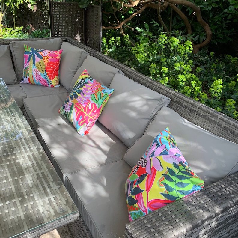 Outdoor cushions , waterproof cushions , tropicals , handmade , summer decor , summer cushions , weatherproof cushions , colourful image 3