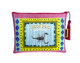 Scorpio zodiac vegan leather makeup bag, handmade, horoscope makeup bag, funky makeup bag, zodiac, cosmetic bag, gift ideas