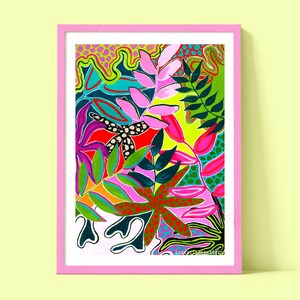 Lámina artística de hojas tropicales, decoración de pared abstracta y colorida