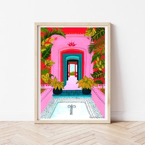 Travel print , Mexico , building, architecture , colourful , wall decor , gift ideas , travel collection , colourful art print , pink hotel zdjęcie 1