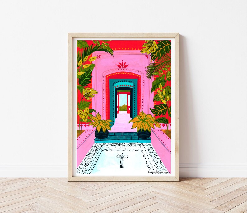 Travel print , Mexico , building, architecture , colourful , wall decor , gift ideas , travel collection , colourful art print , pink hotel zdjęcie 1