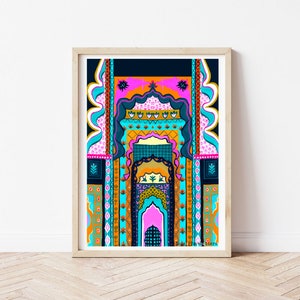 インドの玄関のプリント、建物、建築、カラフル、壁の装飾、ギフトのアイデア、旅行コレクション、カラフルな壁の装飾、旅行プリント