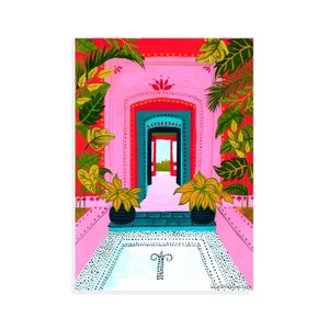 Travel print , Mexico , building, architecture , colourful , wall decor , gift ideas , travel collection , colourful art print , pink hotel zdjęcie 2