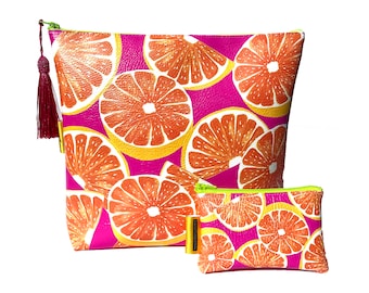 NEW oranges cosmetics vegan leather bag and travel purse , travel bag , small purse , fruits , cosmetics purse ,travelling accessories
