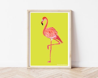 Flamingo Print , Flamingo , Pink , Wall Decor , kids home decor , pink flamingo , handprinted designs