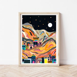 Morocco at night print , building, architecture , colourful , wall decor , gift ideas , travel collection , colourful , travel print , funky