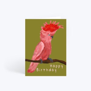 Happy birthday card , parrot , colourful card , greeting card , handmade birthday card , painted , animal card , tropicals , tropical card