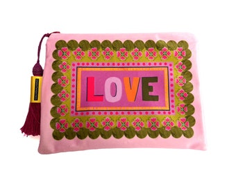 Luxury velvet makeup bag , makeup bag , pink panther , tropical bag , handmade , gift idea , velvet makeup bag