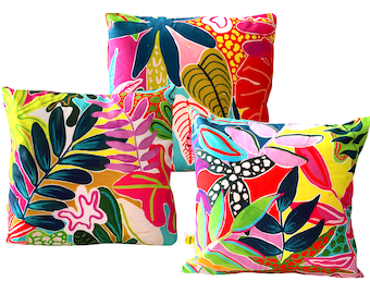 Outdoor cushions , waterproof cushions , tropicals , handmade , summer decor , summer cushions , weatherproof cushions , colourful