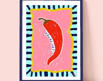 チリプリント、カラフルなウォールアート、手描きのポスター、鮮やかなガッシュ絵画、額装なし、野菜プリント
