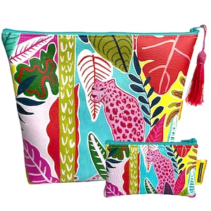 Vegan Leder Kosmetiktasche, Reisetasche, Bauten, Kosmetik, Frau, Reise-Accessoires, Makeup-Tasche, Bunt, Pink Panther
