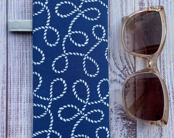 Nautical Fabric Eyeglasses Case, Reading Glasses Case, Sunglasses Case, Padded, Portable, Cotton Fabric and Liner, Eyewear Protection.