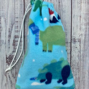 Ski Goggle Bag -Winter Dinos, Goggle Protection Pouch, Anti-Pill Plush Fleece Drawstring Bag