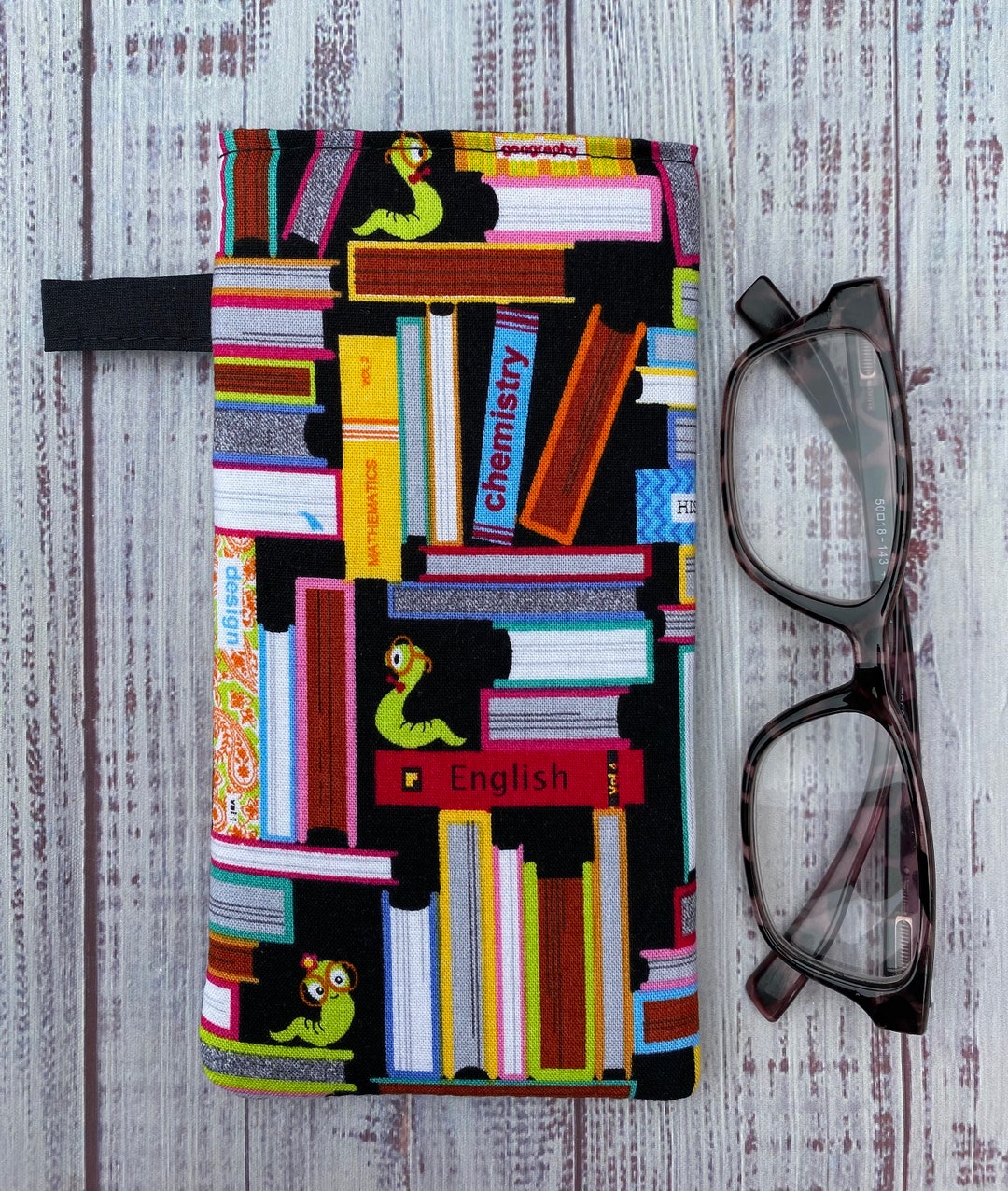 Bookworm Fabric Reading Glasses Case, Eyeglasses Case, Sunglasses Case