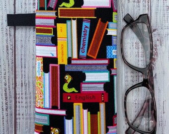 Bookworm Fabric Reading Glasses Case, Eyeglasses Case, Sunglasses Case, Padded, Cotton Fabric and Liner, Eyewear Protection.