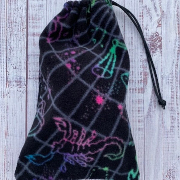 Ski Goggle Bag -Zodiac on Black, Goggle Protection Pouch, Anti-Pill Plush Fleece Drawstring Bag