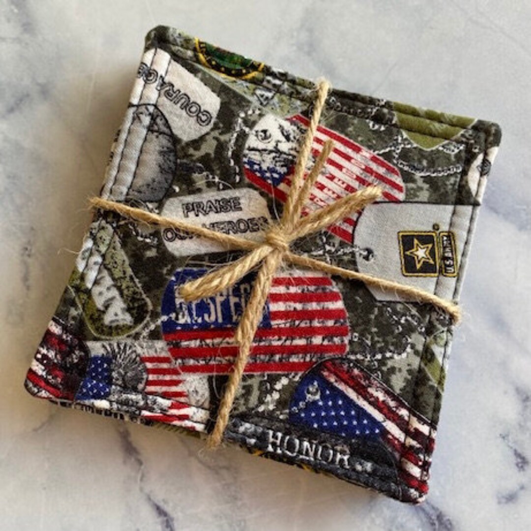 Army Coasters -set of 4 Fabric Coasters, Mug Rug, 100% Cotton, Washable ...