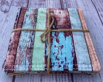 Colorful Boards Fabric Coasters -Set of 4, 100% Cotton, Reversible, Washable, Reusable