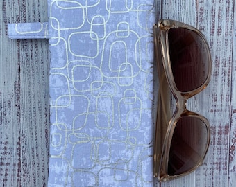 Silver Foil Shapes Fabric Eyeglasses Case, Reading Glasses Case, Sunglasses Case, Padded, Cotton Fabric and Liner, Eyewear Protection.
