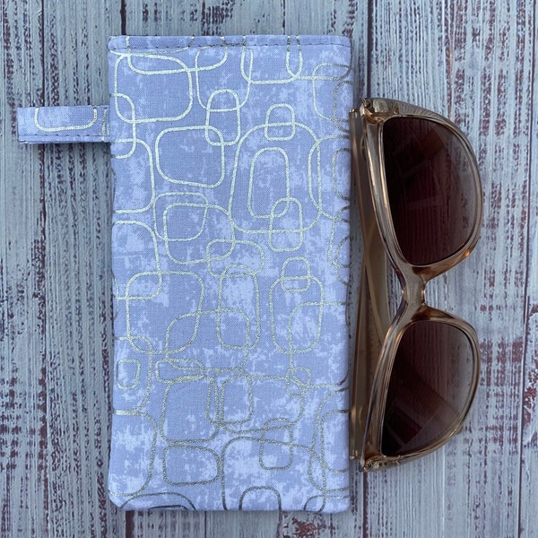 Silver Foil Shapes Fabric Eyeglasses Case, Reading Glasses Case, Sunglasses Case, Padded, Cotton Fabric and Liner, Eyewear Protection.
