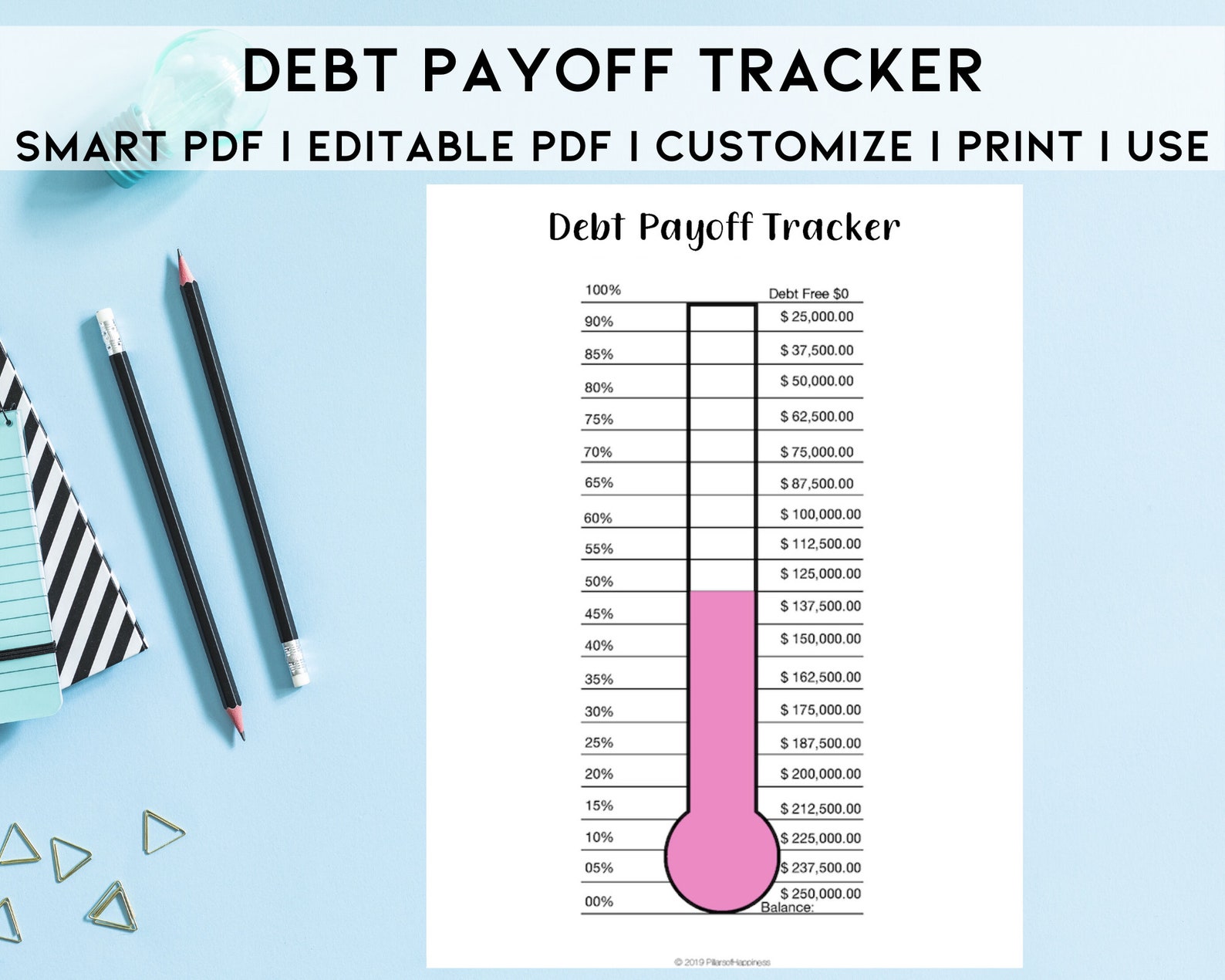 Debt Tracker, Debt Thermometer Printable , Debt Printable - Etsy