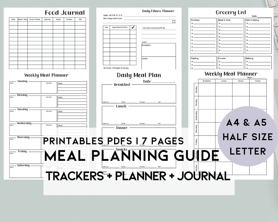 Meal Planner Printable, Meal Tracker, Grocery List, Weekly Meal Planner ...