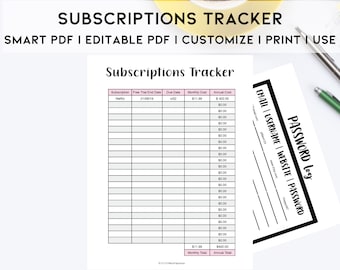 Subscription Tracker, Membership Tracker, Monthly Subscription Tracker, Password Tracker, Budget Planner