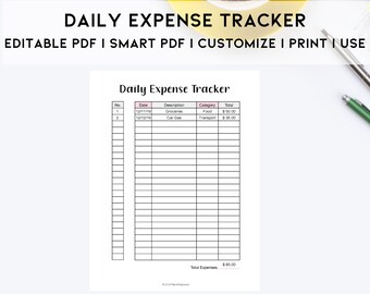 Personal Daily Expense Tracker, Spending Tracker Printable, Instant Download, Editable, Printable PDF